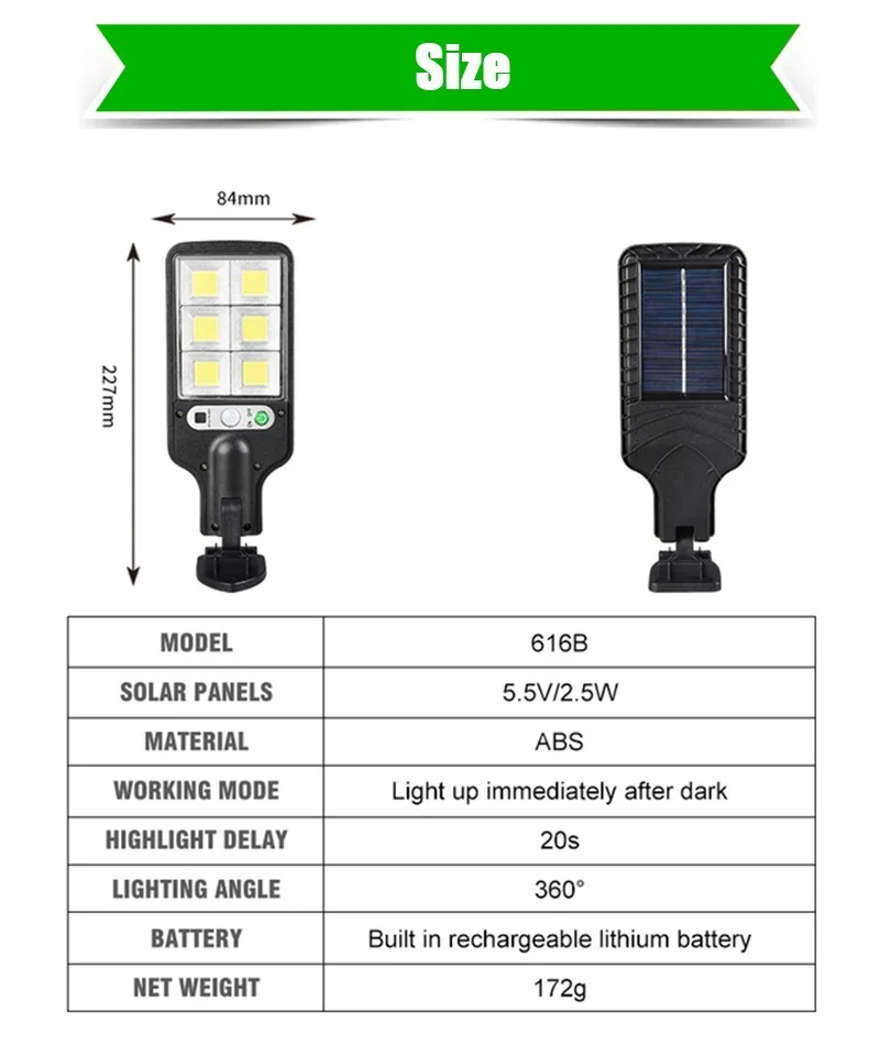 New 72COB Outdoors Solar Powered Wall  Street Light Solar Lamps Dark Sensation Porch Street Garage Garden 3 Modes Motion