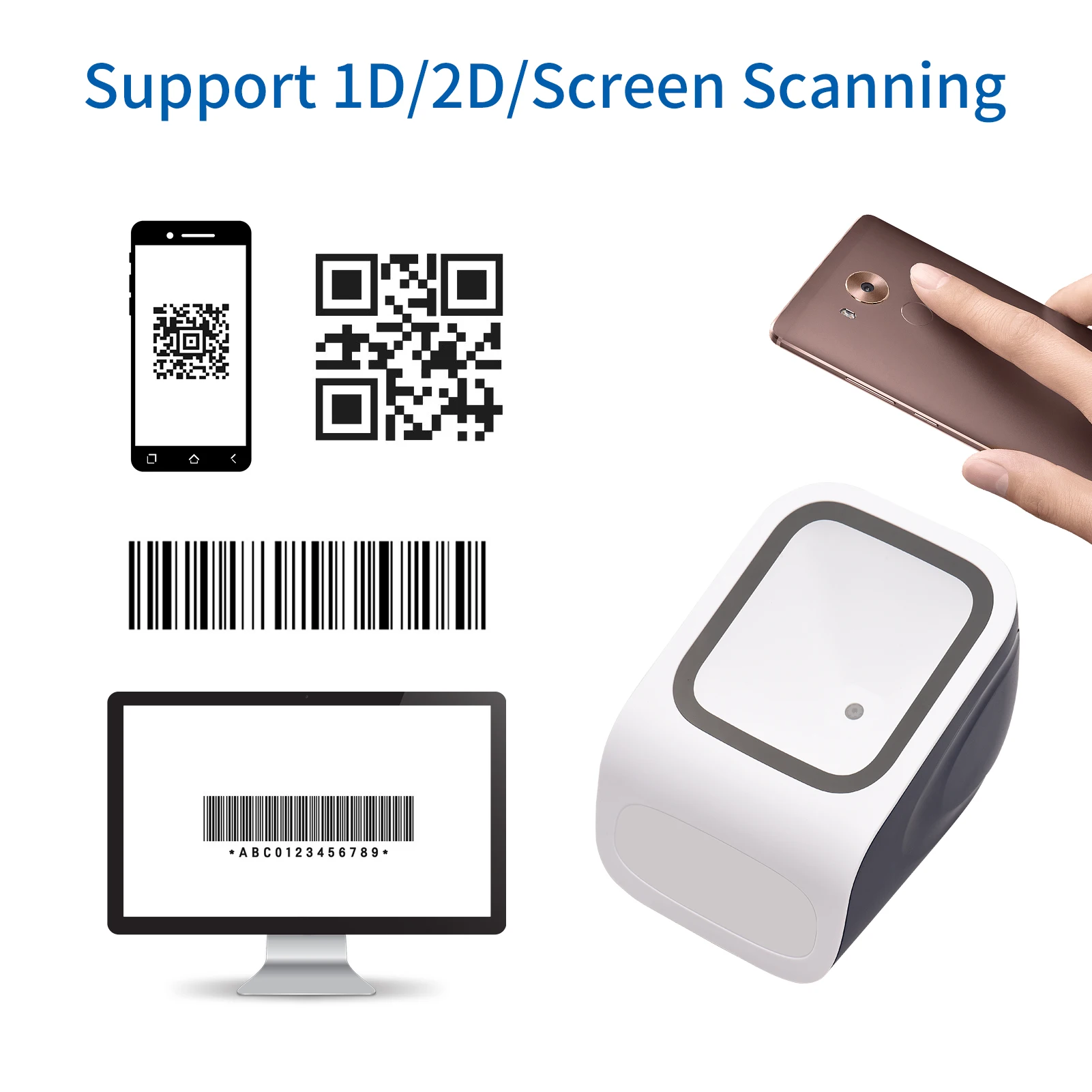 Фото Сканер штрих-кода 1D 2D QR проводной сканер с подключением к USB совместим windows и Android |