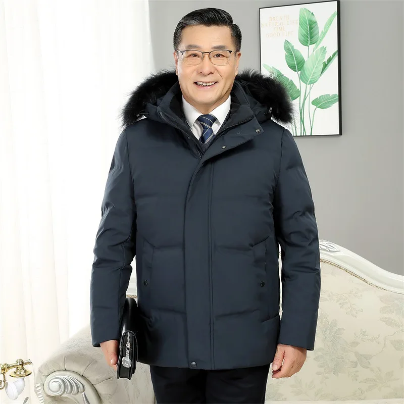 Men's White Duck Down Jacket Warm Hooded Fur Collar Thick Puffer  Coat Male Casual High Quality Overcoat Thermal Parka Men
