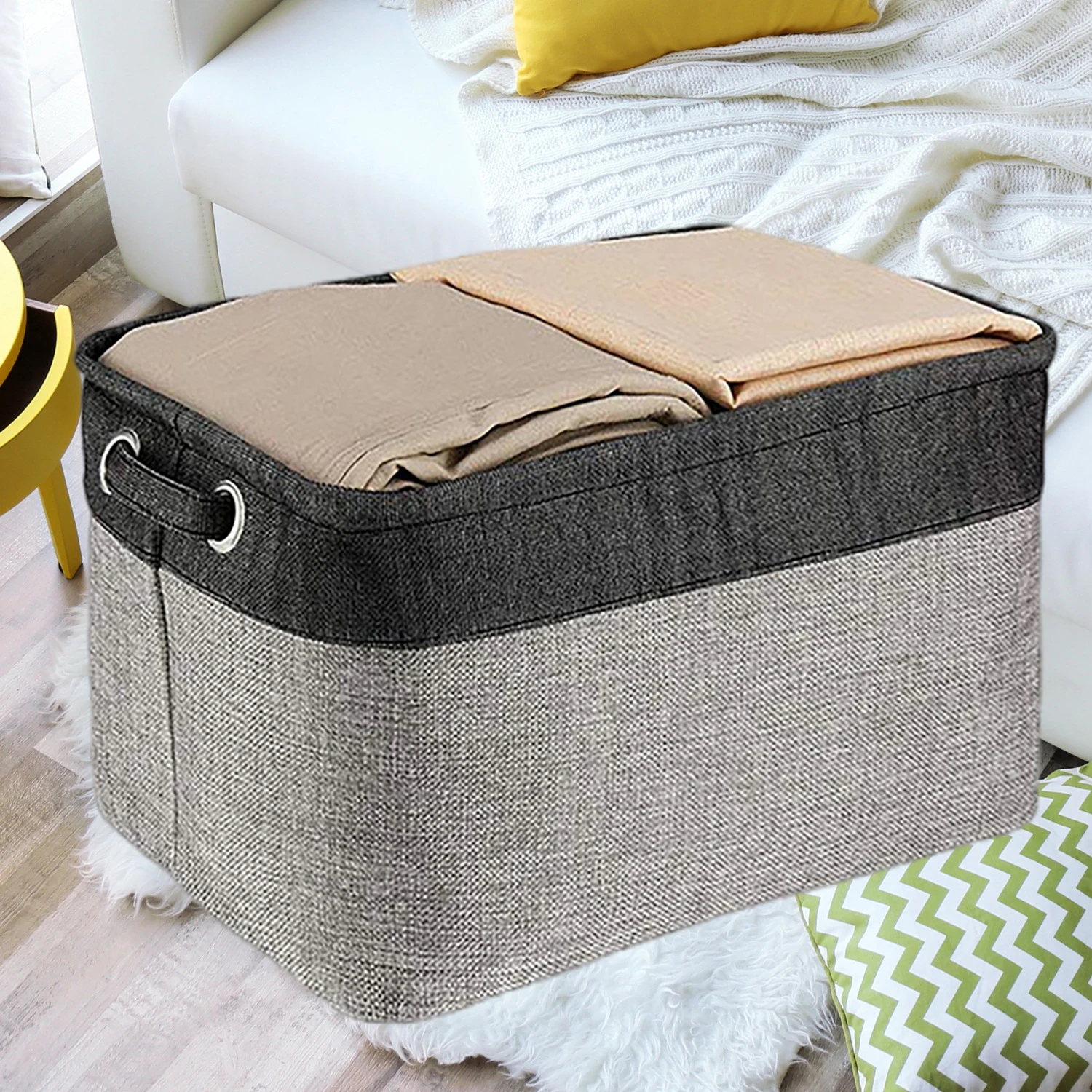 

Storage Basket Linen Fabric Foldable Portable Large Capacity Organizer for Bedroom Living Room Sock Underwear Clothes Toy