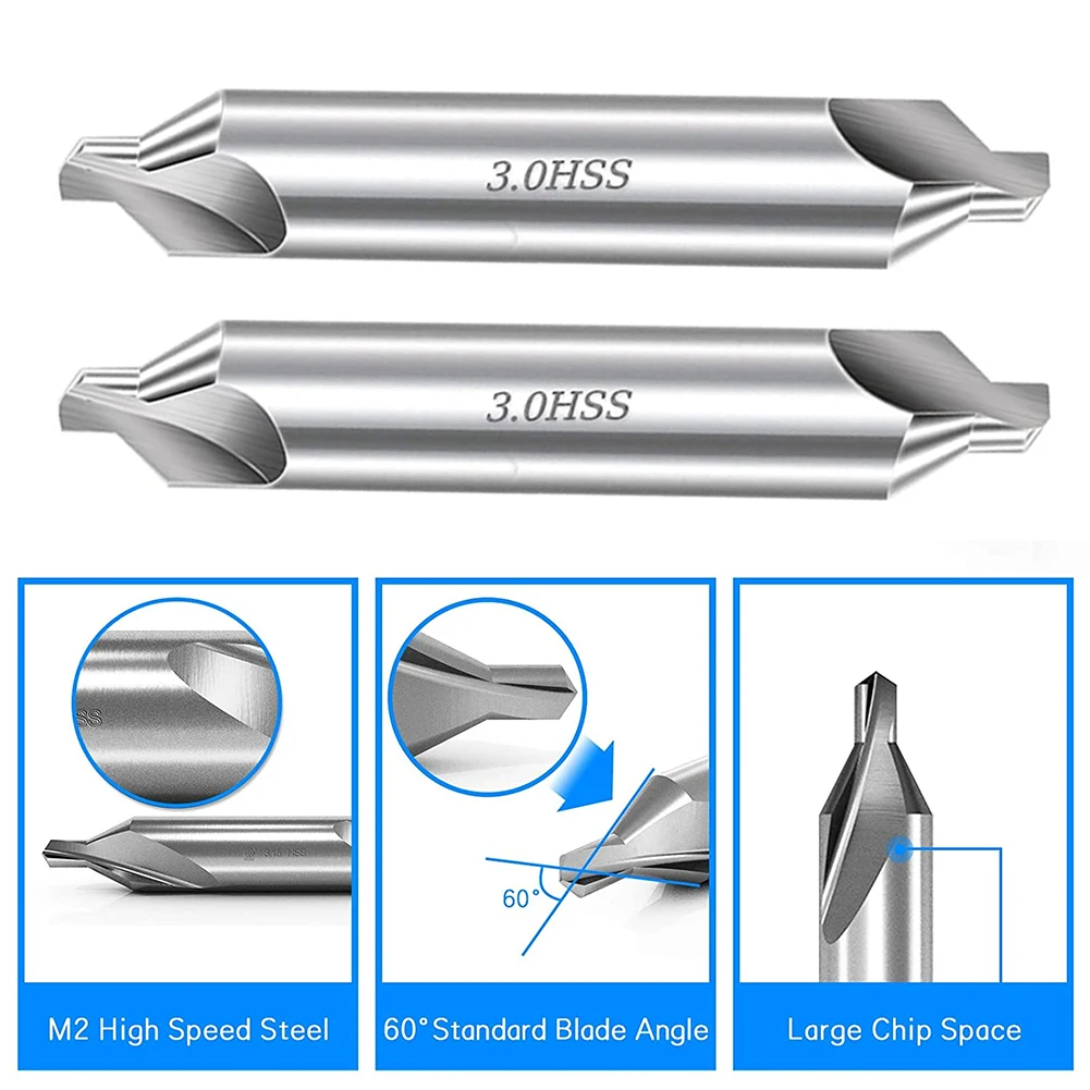 

2PCS HSS Combined Center Drill 60° A-Type High-Speed Steel Center Drill Metal Centering Dril Bit Drill Hole Cutter 3.0x8.0x50mm