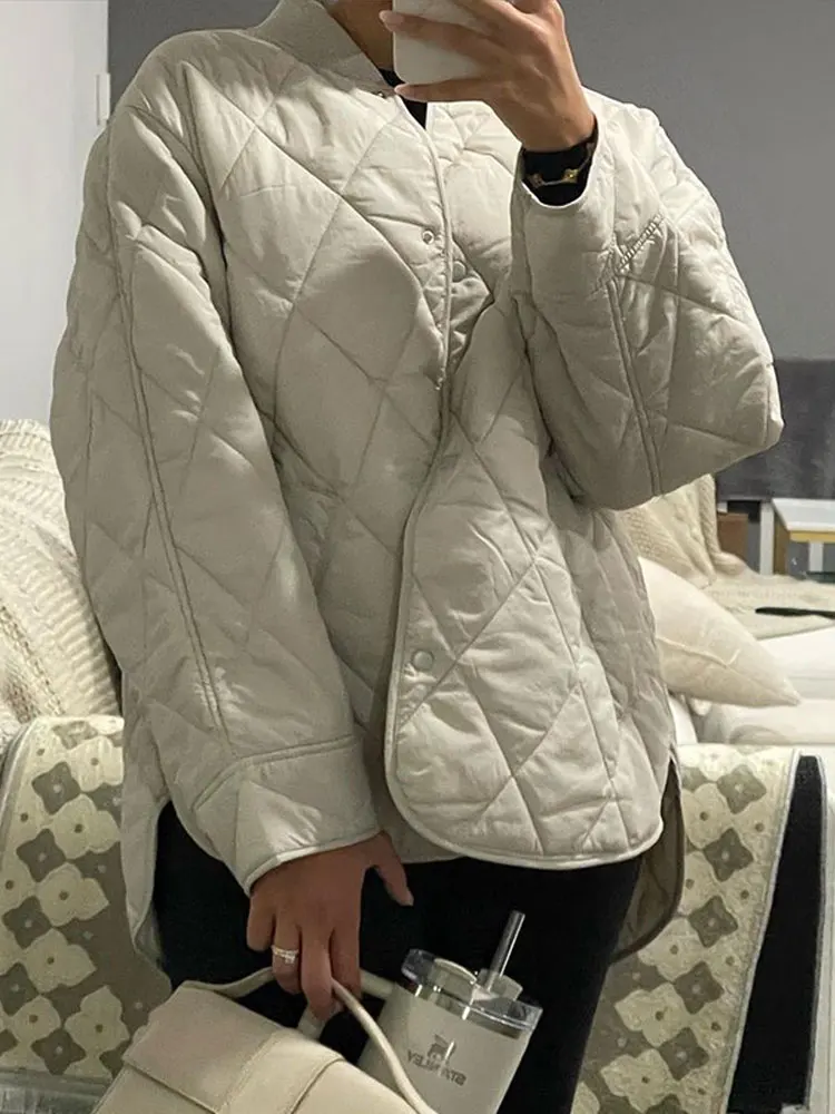 Однотонная клетчатая куртка с воротником-стойкой женское мягкое теплое