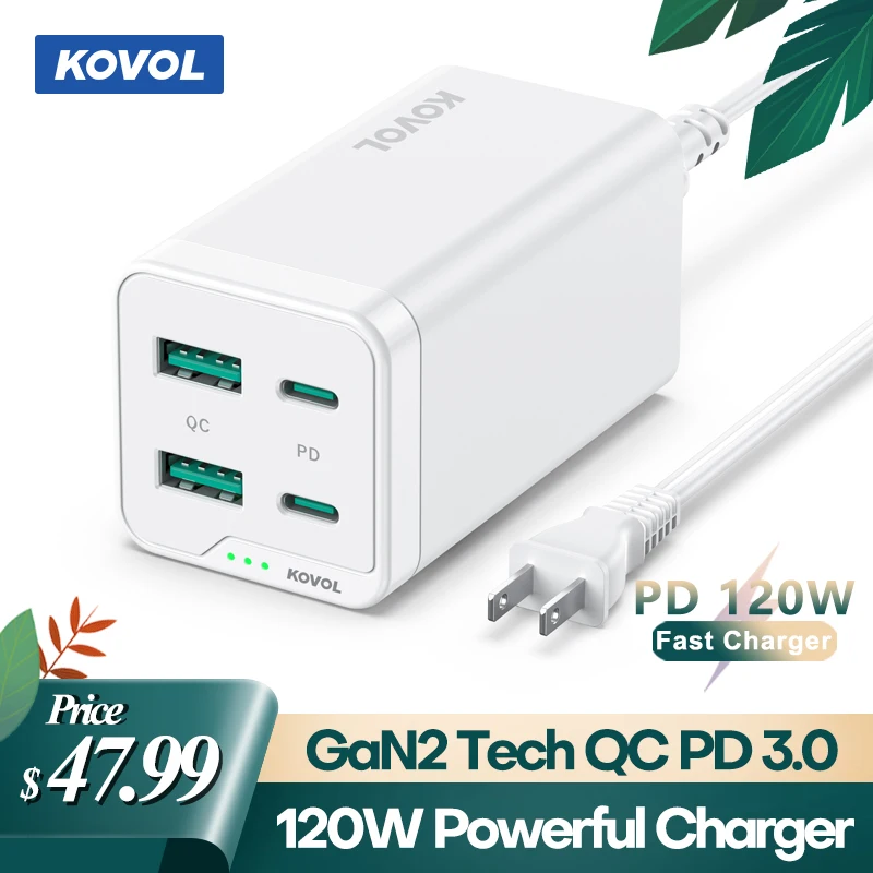 

KOVOL 120W PPS GaN 2 Charger USB Type C PD QC Fast Charger 3.0 USB Phone Charger Quick Charge for MacBook Laptop iphone 12