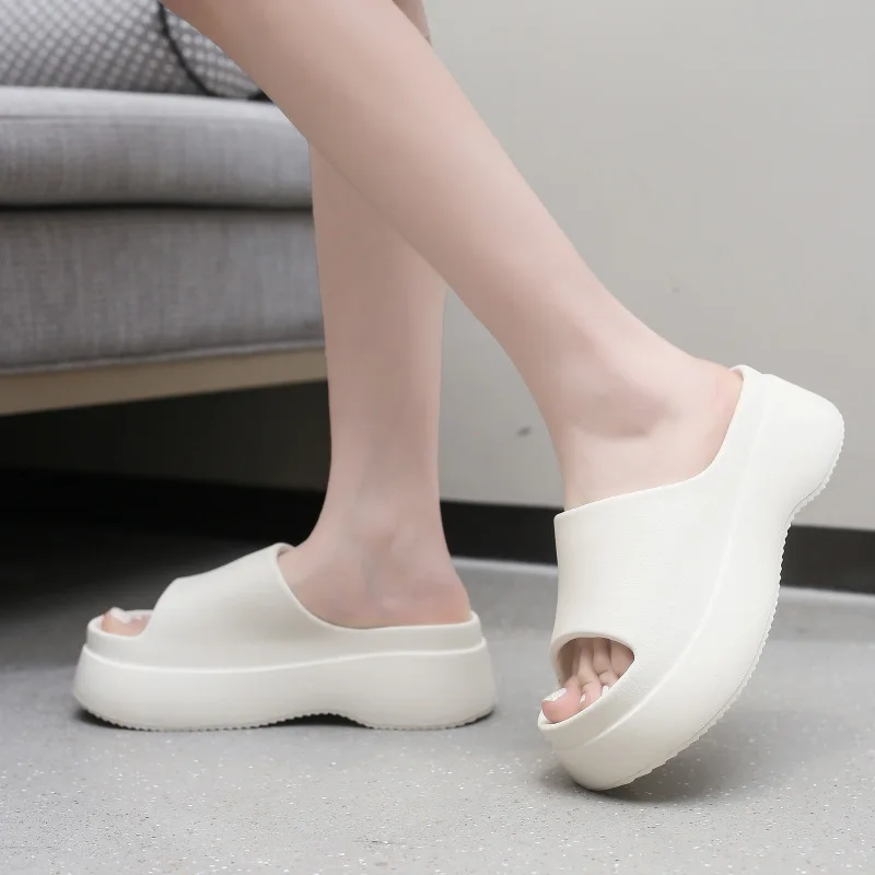 Summer New Thick Sole EVA Material Women's Slippers 6cm Tall Soft Sole Anti slip Outdoor Sports High Heel Slippers for Women
