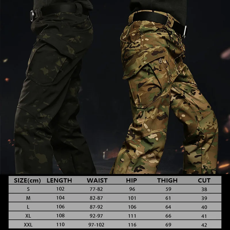 Men Winter Camouflage Tactical Fleece Cargo Pants Military Army Combat Trousers Outdoor Hiking Training Airsoft Soft Joggers images - 6