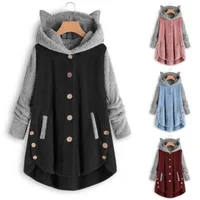 Fashion Kawaii Hoodie Harajuku Cute Cat Women Hoodies Sweatshirt Winter Warm Hooded Tops Loose Soft Patchwork Coat Lady Pajamas