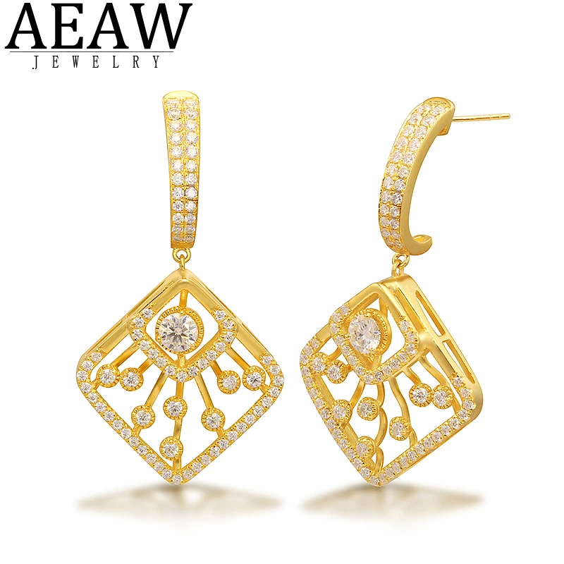 1.82ctw 14K 10K Yellow Gold Moissanite Drop Earrings for Women Handmade Engagement Bride Party Gift Fine Jewelry New