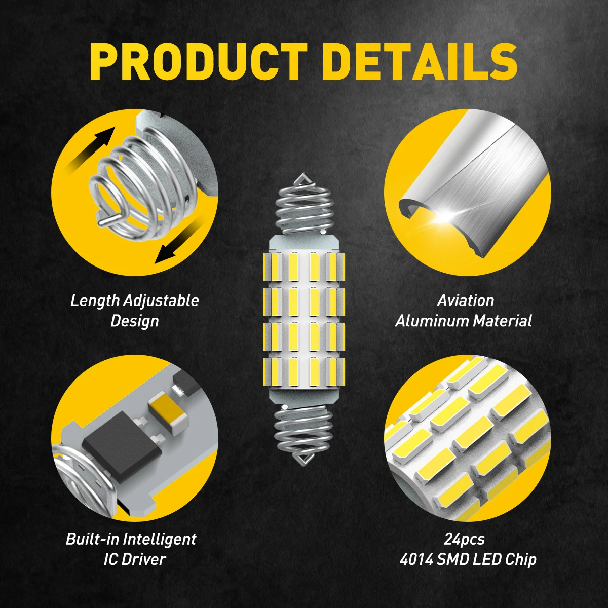 4 шт. Festoon C10W C5W светодиодный 39 мм-42 мм Canbus 6500K White для автомобильного интерьера