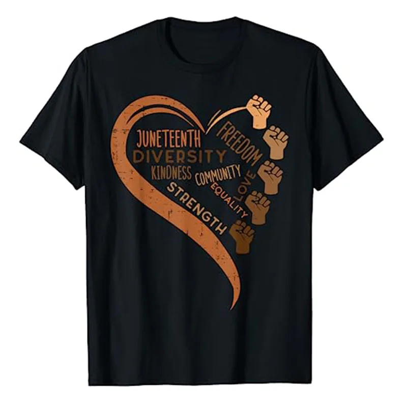 

Juneteenth Heart Fists Black History Melanin Men Women T-Shirt African American June 19th Freedom Day Graphic Tee Tops Outfits