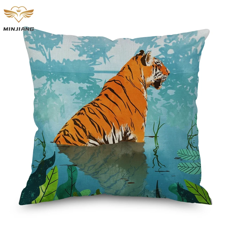 

Tropical Jungle Tiger Floral Cushions Case Hot Sale Flowers Green Leaves Sofa Couch Throw Pillows Case Livingroom Decor