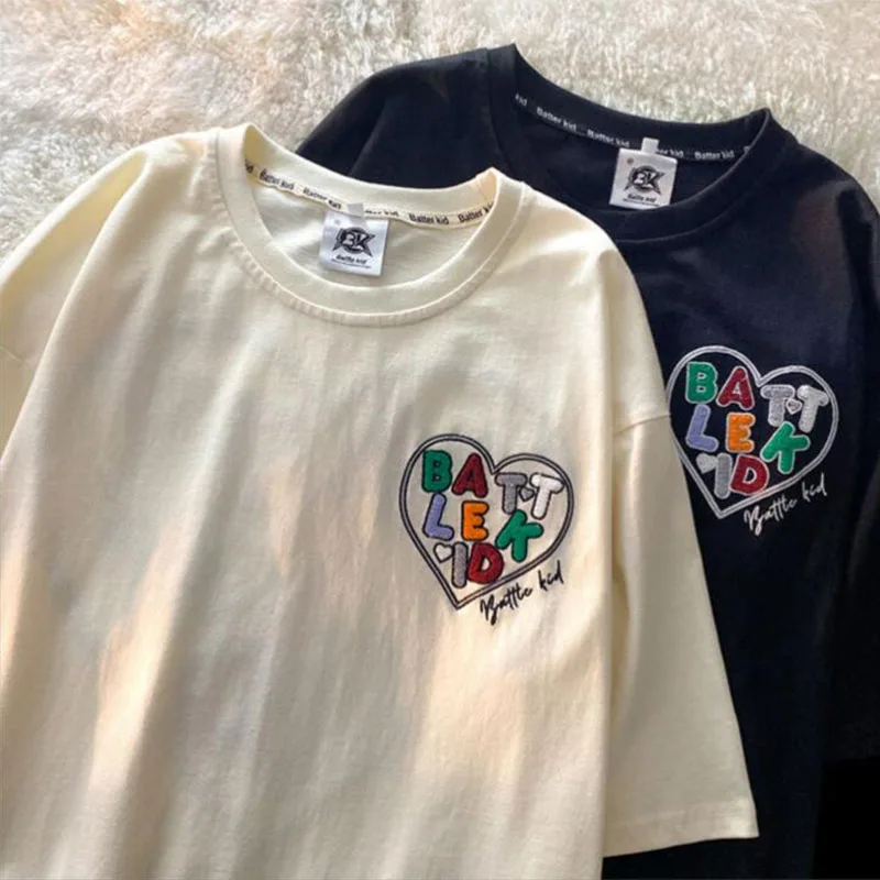 

Женская свободная футболка с буквенным принтом в стиле ретро Ins, корейские женские футболки в стиле Харадзюку, топы в японском стиле, Милая женская одежда Ulzzang