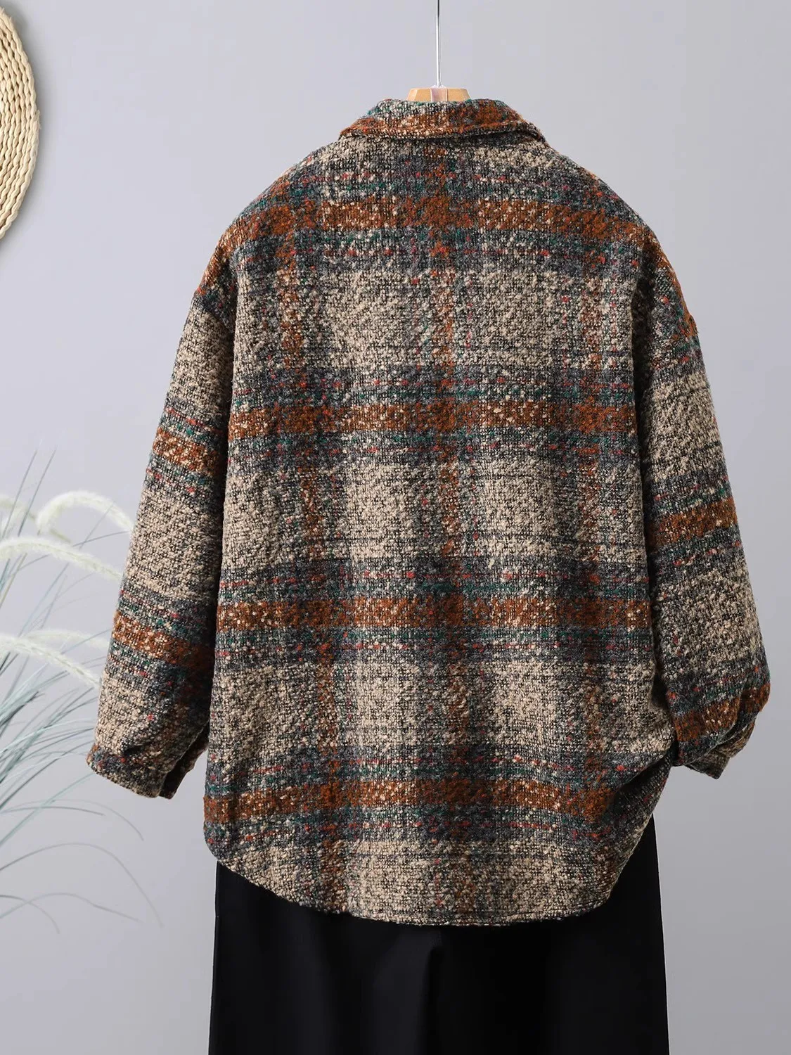 Женская клетчатая рубашка в стиле ретро осенне-зимняя плотная Шерстяная женская