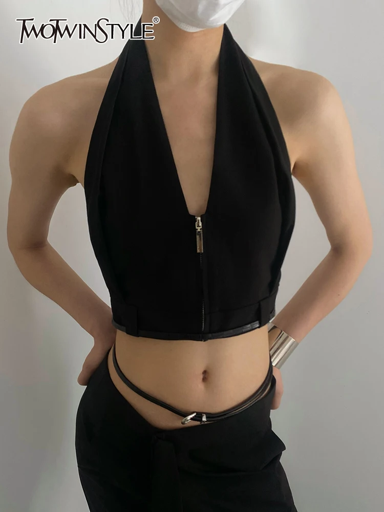 

Женский топ без рукавов TWOTWINSTYLE, летний однотонный жилет без рукавов, на молнии, со складками