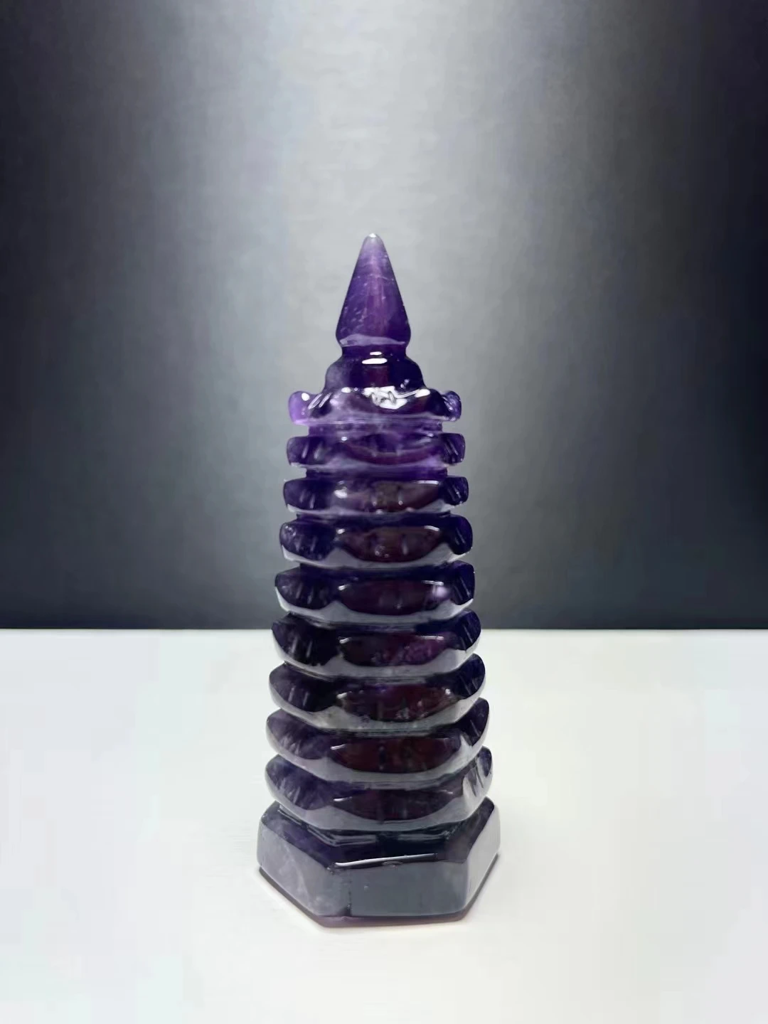 

92x36mm Natural purple Crystal Carved Nine Layers Of Pagoda Of Cultural Prosperity Reiki Ornament Pagoda Tower Buddhist Holy