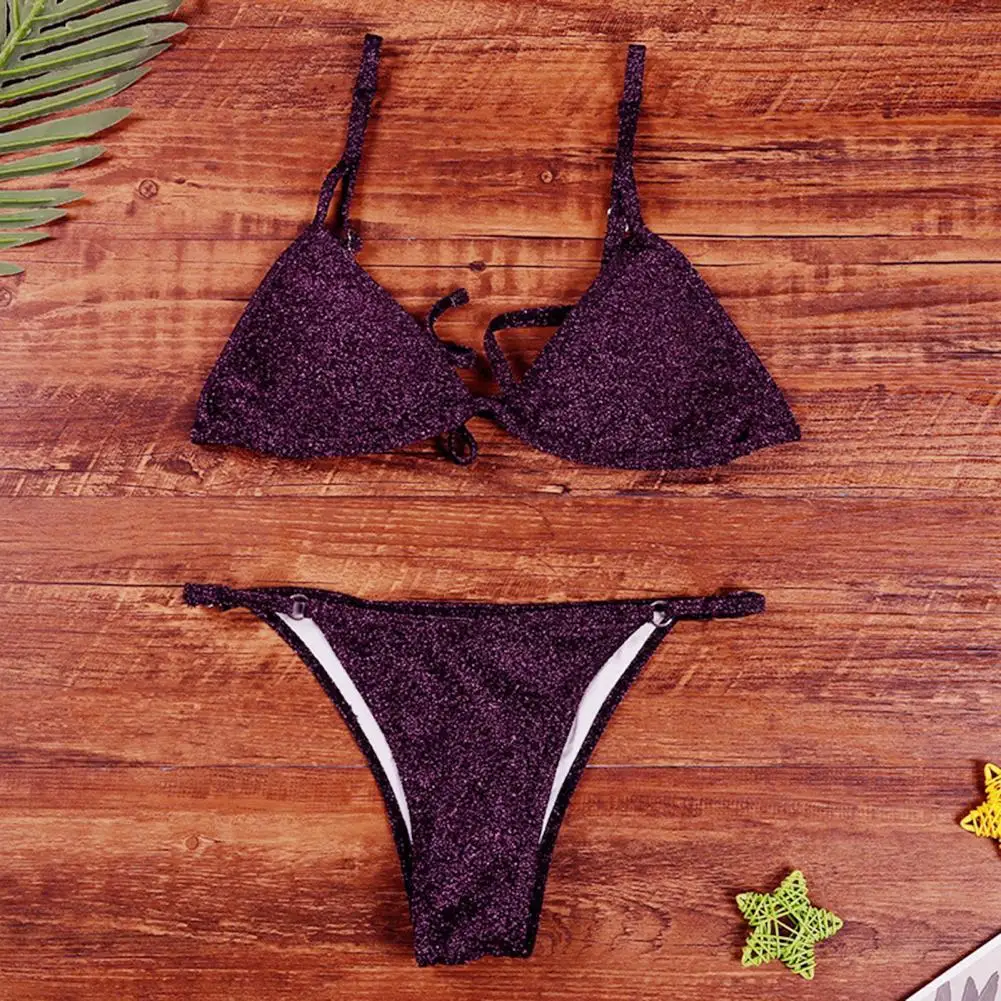 

Bathing Suit Spaghetti Straps Comfy Stretchy Triangle Bra High Waist Briefs Swimsuit Sexy Bikini for Water Activity