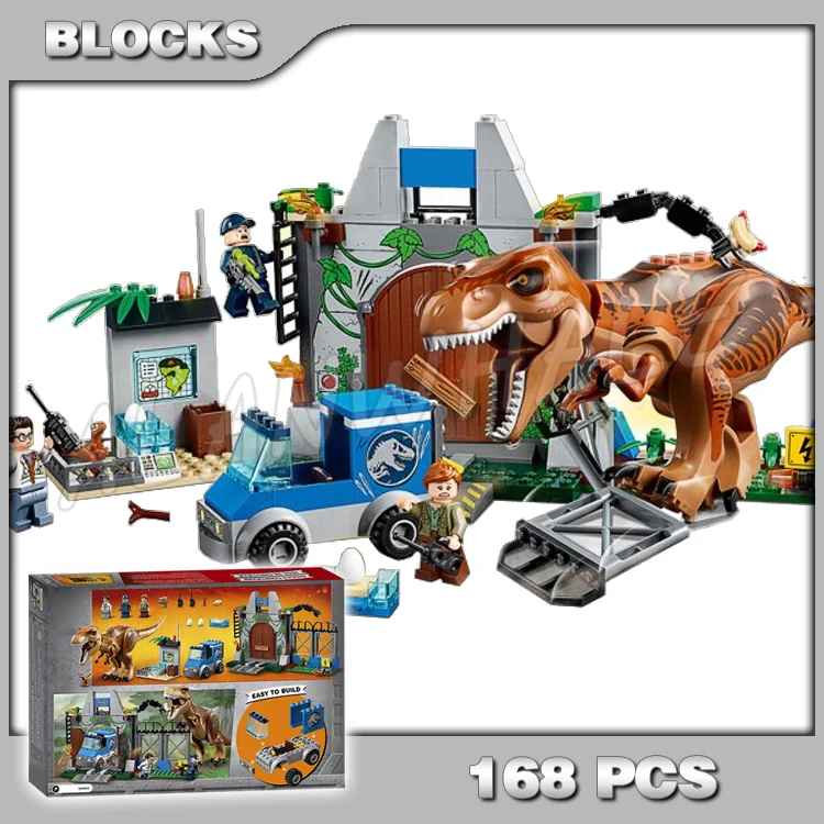 

168Pcs Jurassic World Juniors T. rex 10920 Breakout Dinosaur Science Station Building Blocks Gifts sets Compatible With Gifts