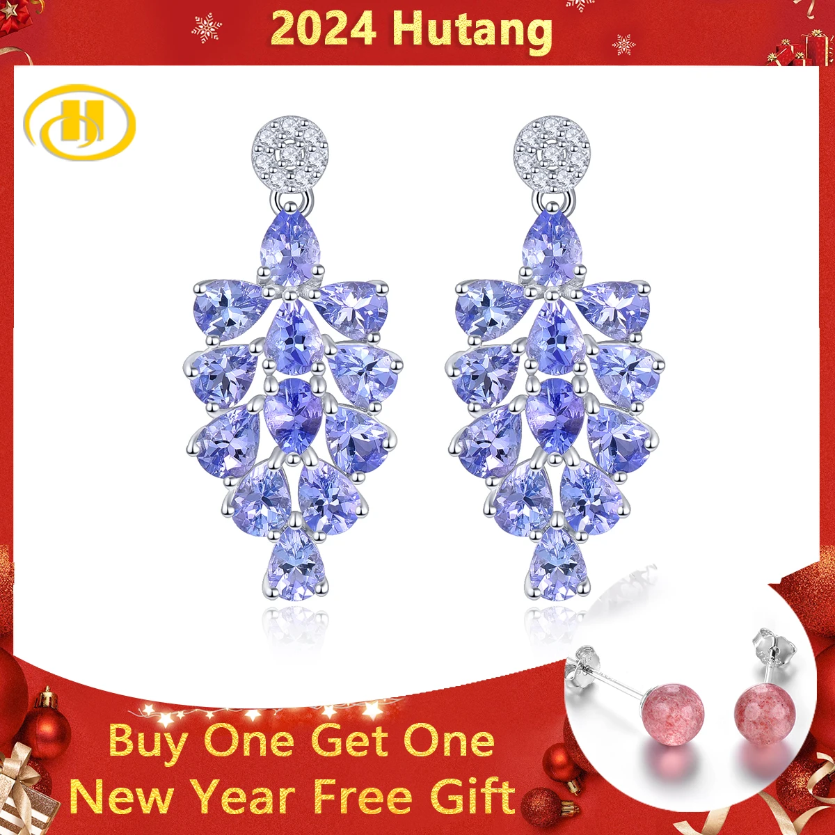 Серьги-подвески из серебра 3 12 пробы с натуральным танзанитом