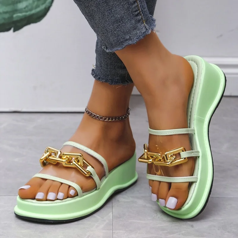 

Summer Hot Sale Large Size Fashion Slippers Women 2022 New Comfortable Wedge Heel Pvc Transparent Thick Bottom Slippers Women