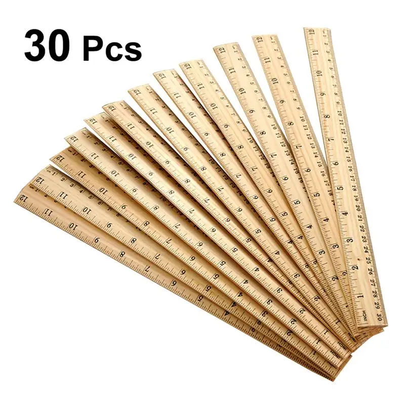 

30pcs Wooden Ruler Double Scale Measuring Ruler for Home School Classroom Office (30cm)