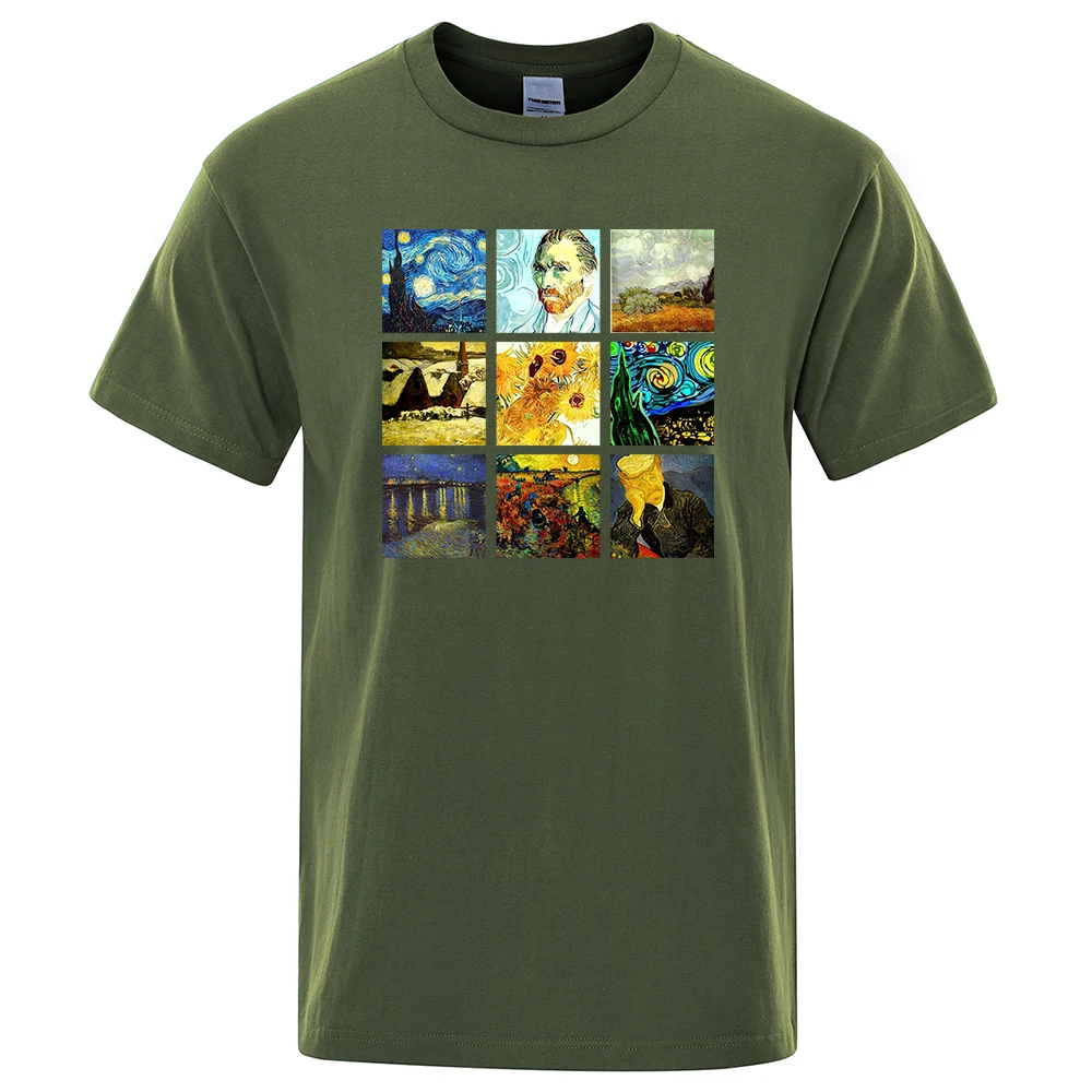 

Van Gogh Works Sanskrit Tshirt Mens Breathable T-Shirts Summer Cotton T Shirt Fashion Oversized Brand Short Sleeve Tee Clothes