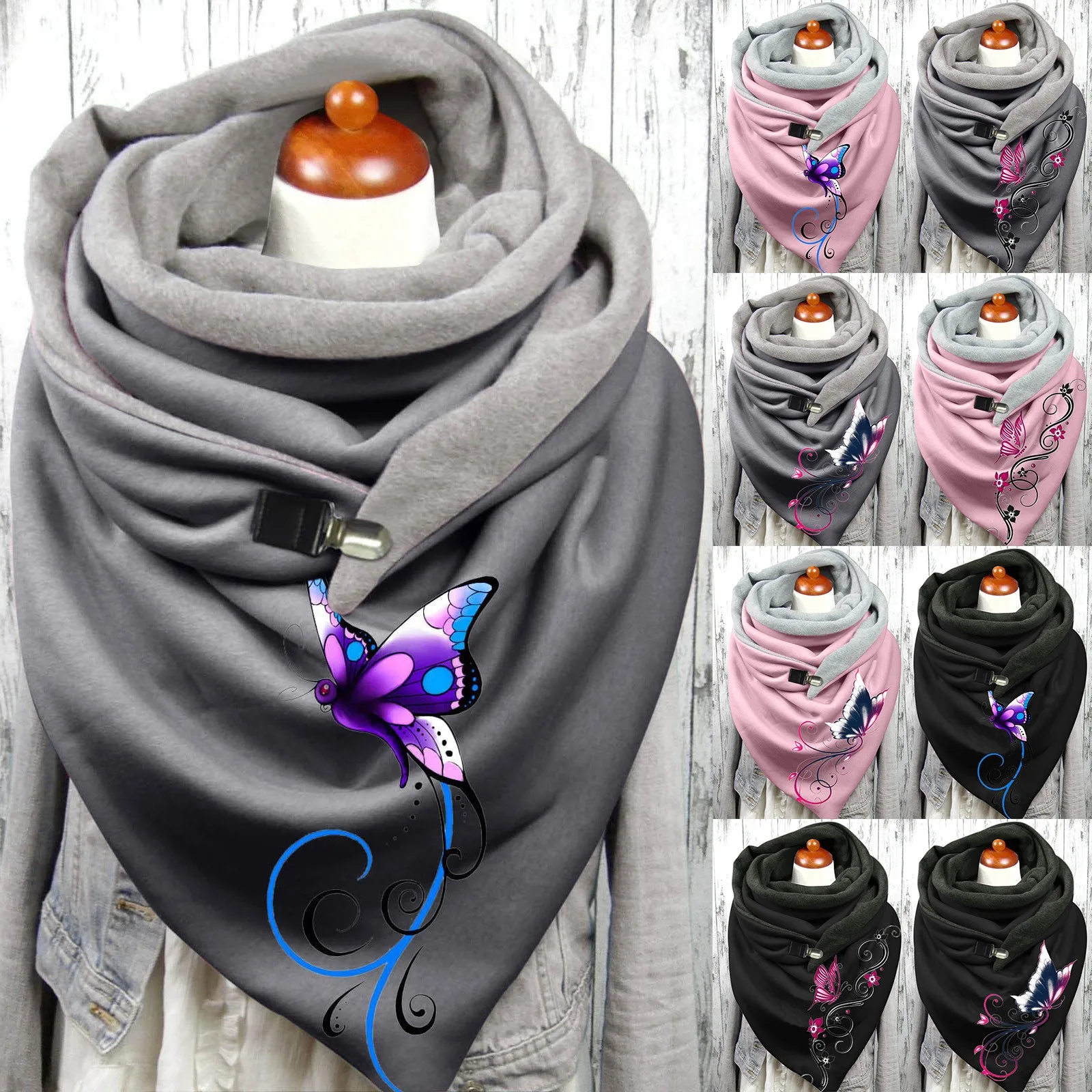 

Bandana Fashion Button Soft Wrap Casual Warm Scarves Women Flowers Aesthetic Floral Print Cotton Winter Warm Button Up Scarfs
