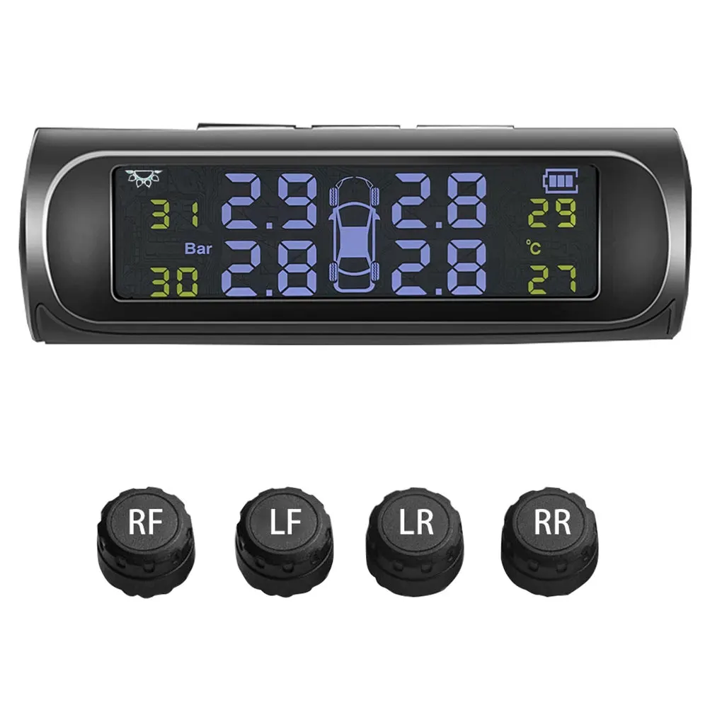 

Датчик давления в шинах на солнечной батарее, беспроводная система обнаружения давления в шинах с 4 внешними датчиками