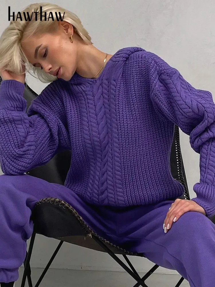 

Hawthaw Women 2023 Autumn Winter Long Sleeve Streetwear Knitted Tops Pullovers Sweaters Knitwears Wholesale Items For Business