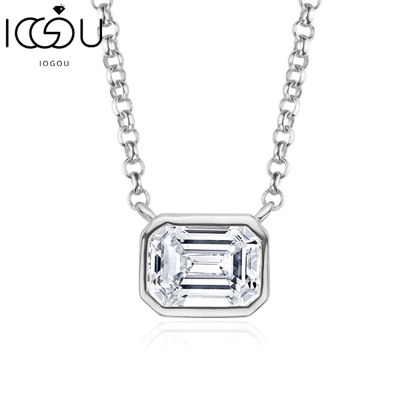 IOGOU Real 1Ct D Color Moissanite Diamond Pendant Necklace 100% 925 Sterling Silver Sparkling Engagement Wedding Pendant Jewelry