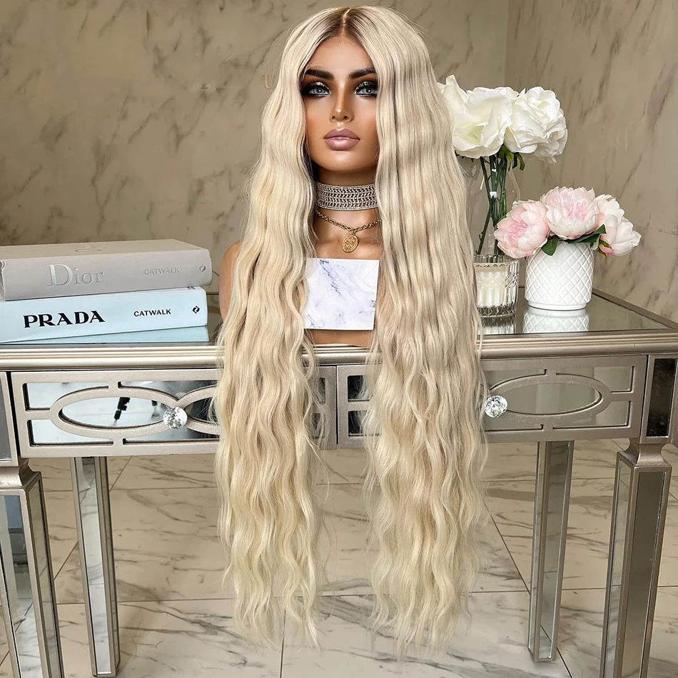 Platinum Blonde 30 Inches Long Wavy Peruvian Remy Human Hair Transparent Lace Front Wig with Baby Hair 250 Density 13x6 Lace Wig