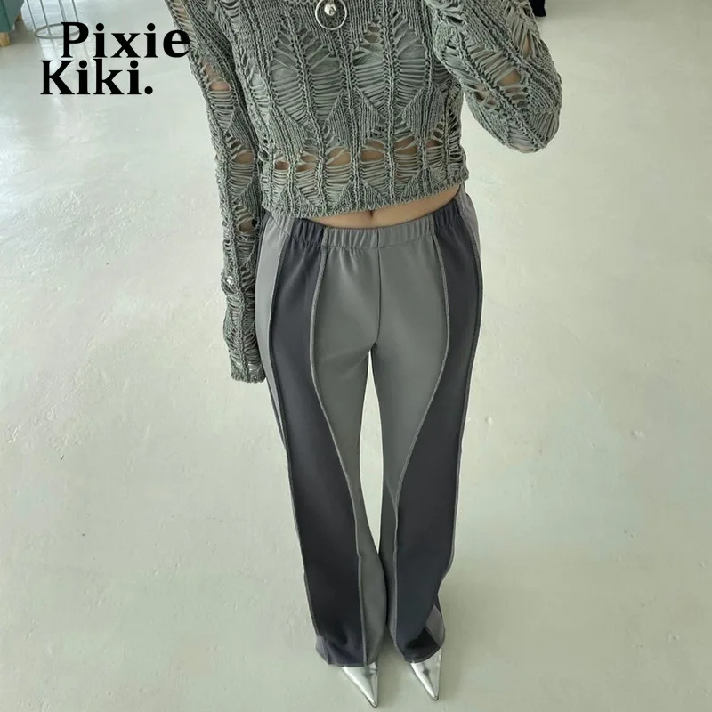 

PixieKiki, серые мешковатые брюки в стиле ретро с цветными блоками, уличная одежда Y2k, женские брюки 2023, спортивные брюки, женские брюки