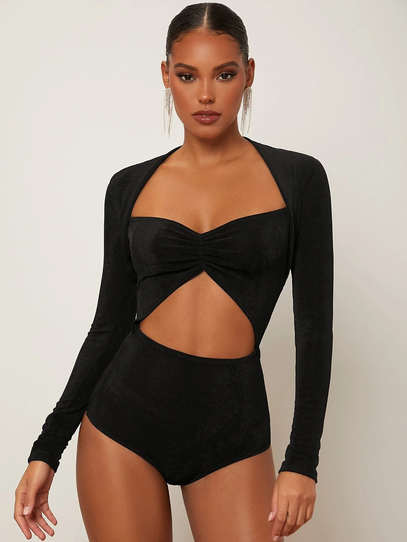 

NEWNESS Ruched Cut Out Bodysuit