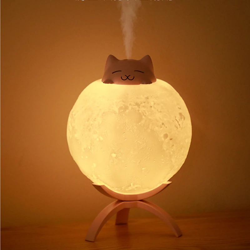 

USB Caroon Cat Air Humidifier USB Rechargeable Wireless Aroma Essential Oil Diffuser with LED Light Rotatable Mist Maker Fogger