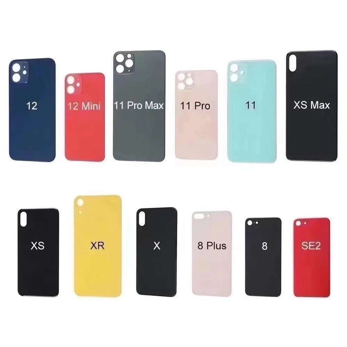 10PCS Big Hole Back Glass Housing Cover Replacement For iPhone 12 Pro max 11 pro max X Xs Max Xr 8 8Plus Battery Door Glass