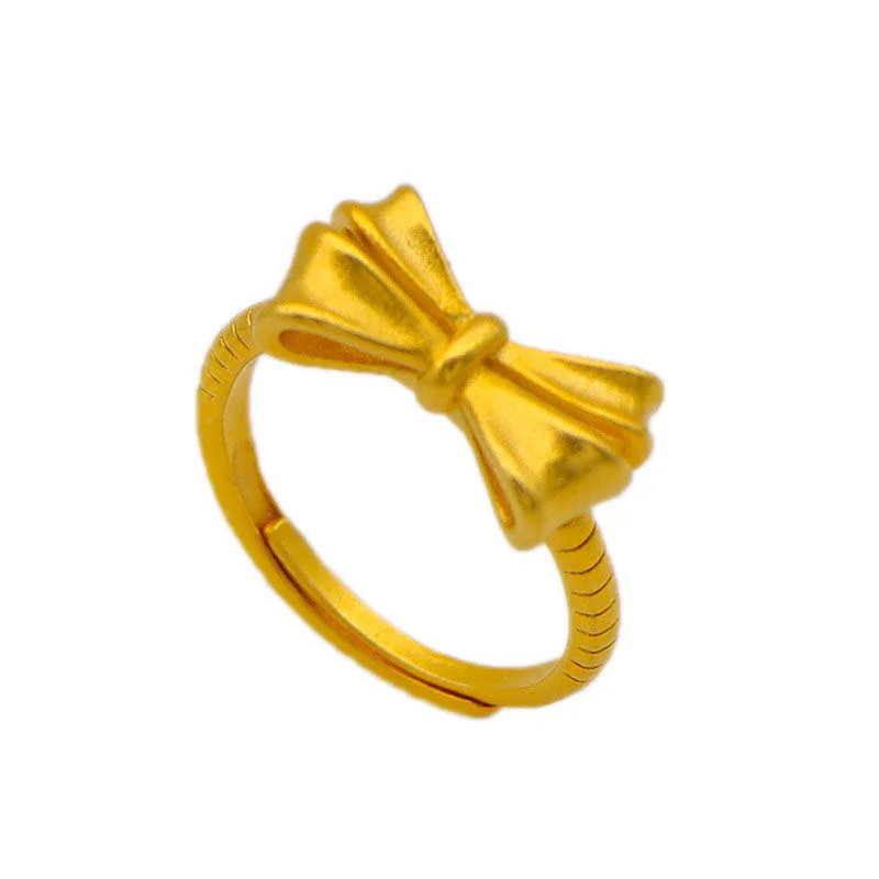 

Bow Female Adjustable Frosted Index Finger Ring Imitation Pure Copy Real 18k Yellow Gold 999 24k Jewelry Never Fade