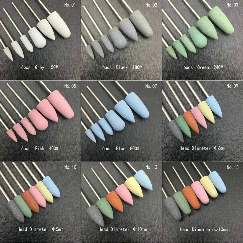 6pcs/set Rubber Silicon Nail Drill Milling Cutter for Manicu
