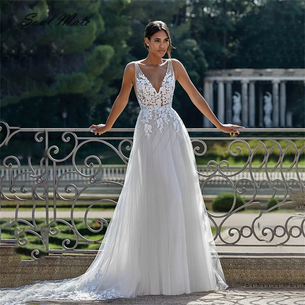 

Elegant Lace Appliques A Line Wedding Dresses For Women Sexy White Bridal Gown Backless Sweetheart Bridal Dress Robe De Mariée