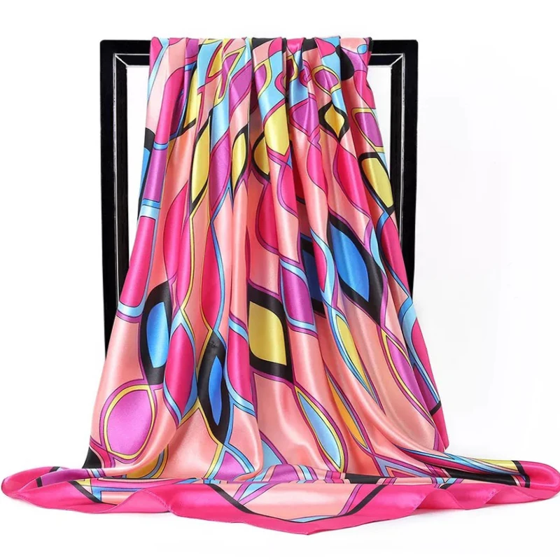

Square Bandannas Luxury 90X90CM Headcloth Fashion Sunscreen Silk Scarves 2022 Four Seasons Kerchief Popular Print Colour Shawls