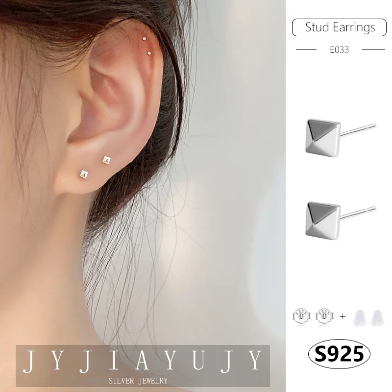 

JYJIAYUJY 100% Sterling Silver S925 Stud Earrings 3MM Geometry Square Shape Fashion Hypoallergenic Jewelry Gift E033
