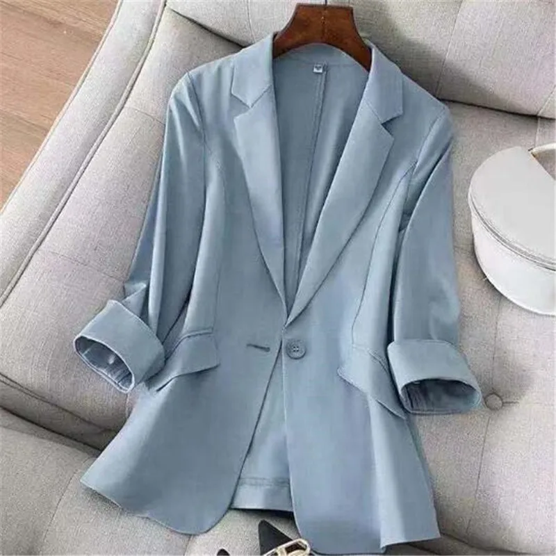 

Женский офисный пиджак на пуговицах, элегантный Однотонный женский Блейзер на три четверти, весенний однотонный Повседневный корейский универсальный топ, 2023
