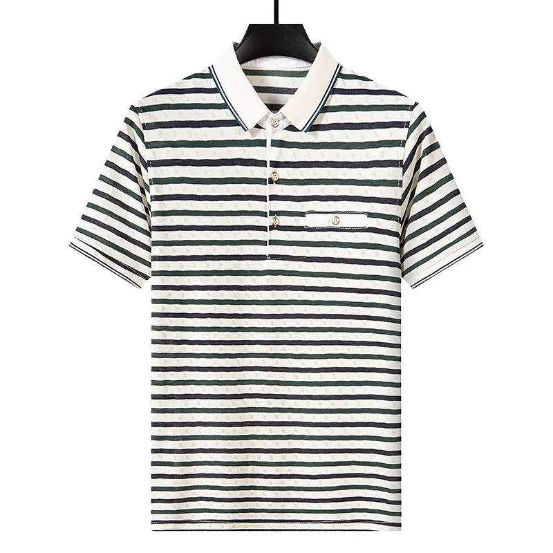 

Korea Style Striped 2023 Brand Fashion Polo Shirts Short Sleeve Men's Summer Cotton Breathable Tops Tee Oversize 4XL