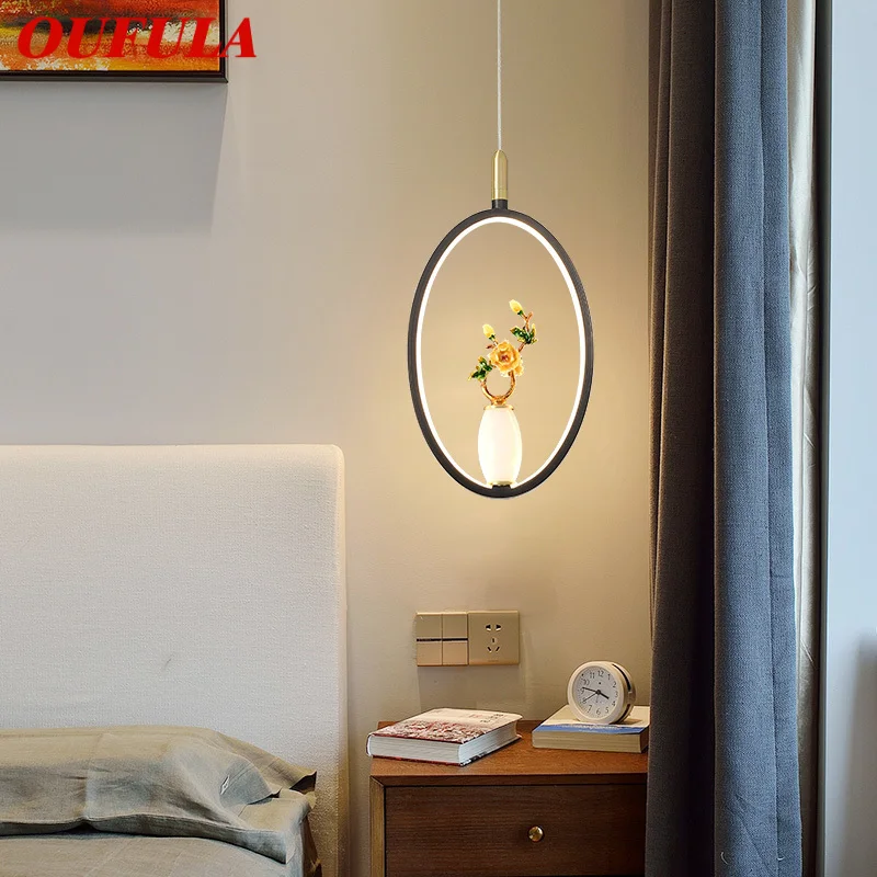 

OUFULA Contemporary Creative Pendant Lamp Jade Gourd Vase Shape Decorative Light For Home Study Bedroom