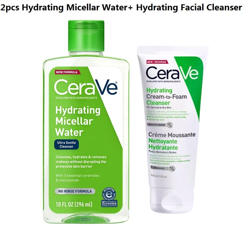 

2pcs CeraVe Hydrating Micellar Water Hydrating Facial Cleanser and Eye Makeup Remover Restore and Maintain the Skin's Barrier