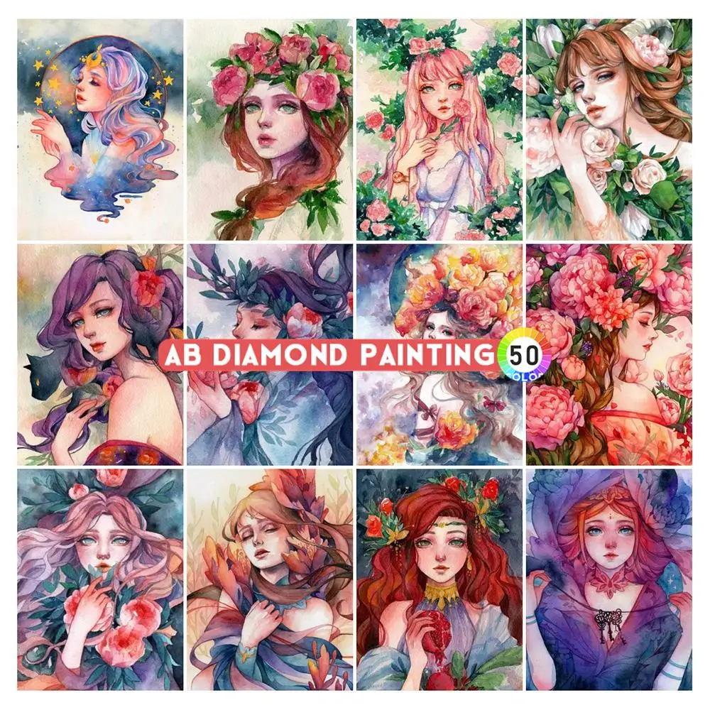 

AB Dill 5d Diamond Painting Full Drill Square Beauty Paintings for Living Room Mosaic Embroidery Accessories Art Kit Fantasy New