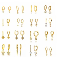 925 sterling silver needle star water drop zircon hoop earrings for women small huggie fashion earrings party jewelry accessory