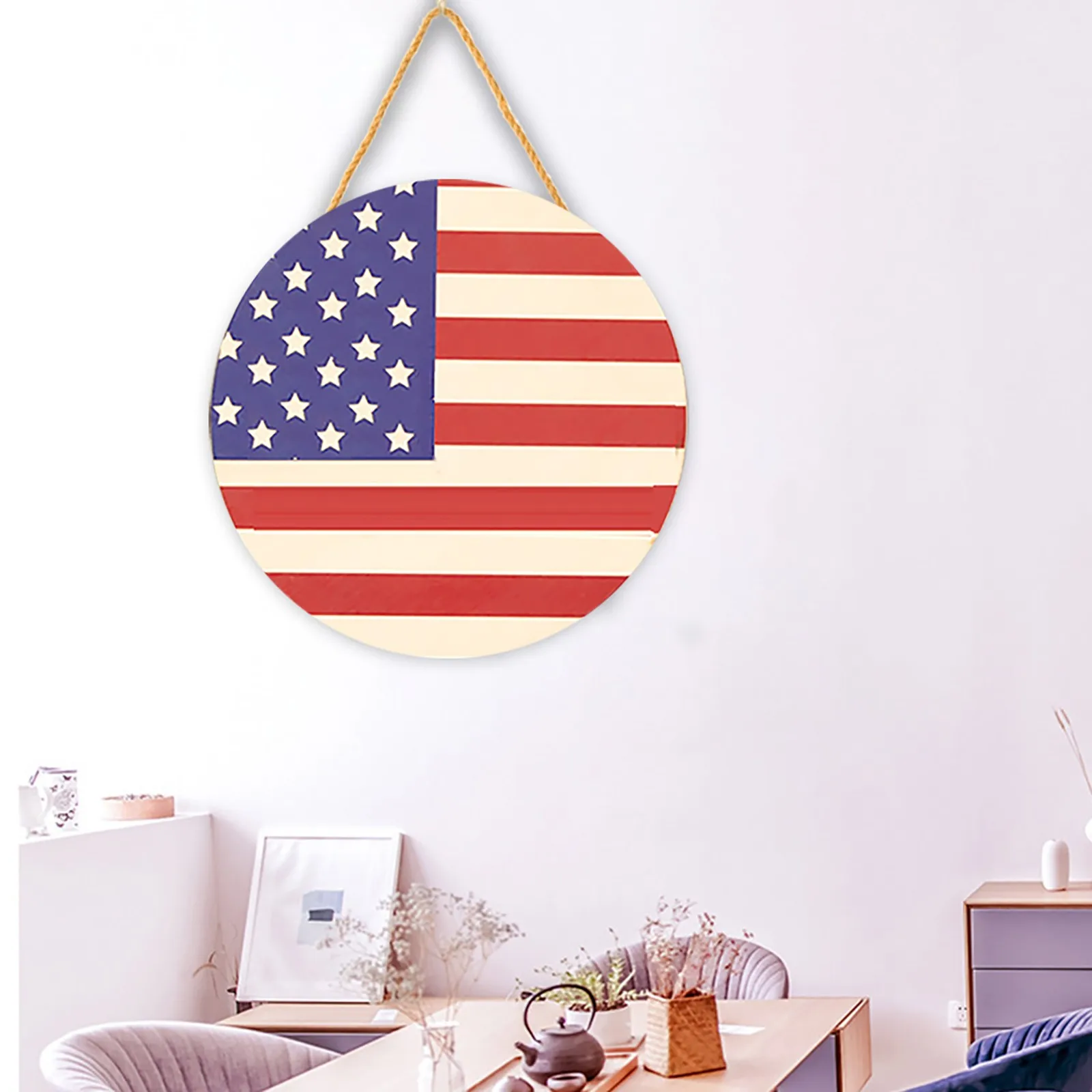 4th Of July Patriotic Sign Independence Day Decorations Wooden Hanging Welcome New Puppy Sign Kitchen Wine Decorations Theme