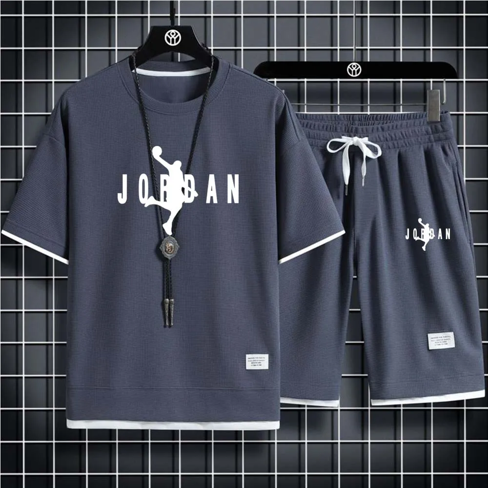 Summer Popular Men's T-shirt+Shorts Suit Men's Sports Suit Brand Printing Casual Fashion Short-sleeved T-shirt Set Men Clothing