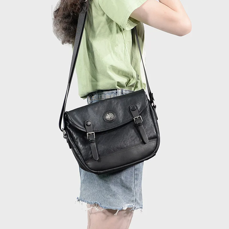 Fashion casual genuine leather men's women's shoulder bag high quality natural first layer cowhide outdoor black messenger bag