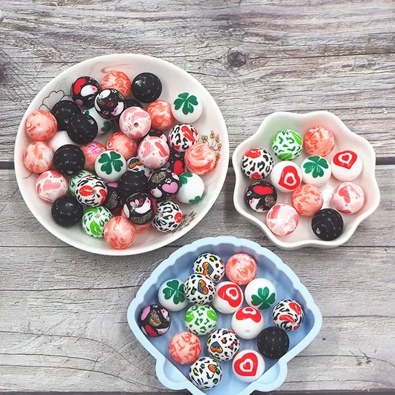 

Chenkai 10 шт., печать на День святого Валентина, фокусные бусины для ручки, бусины для ручки, силиконовые подвески, бусины для ручки, для изготовл...