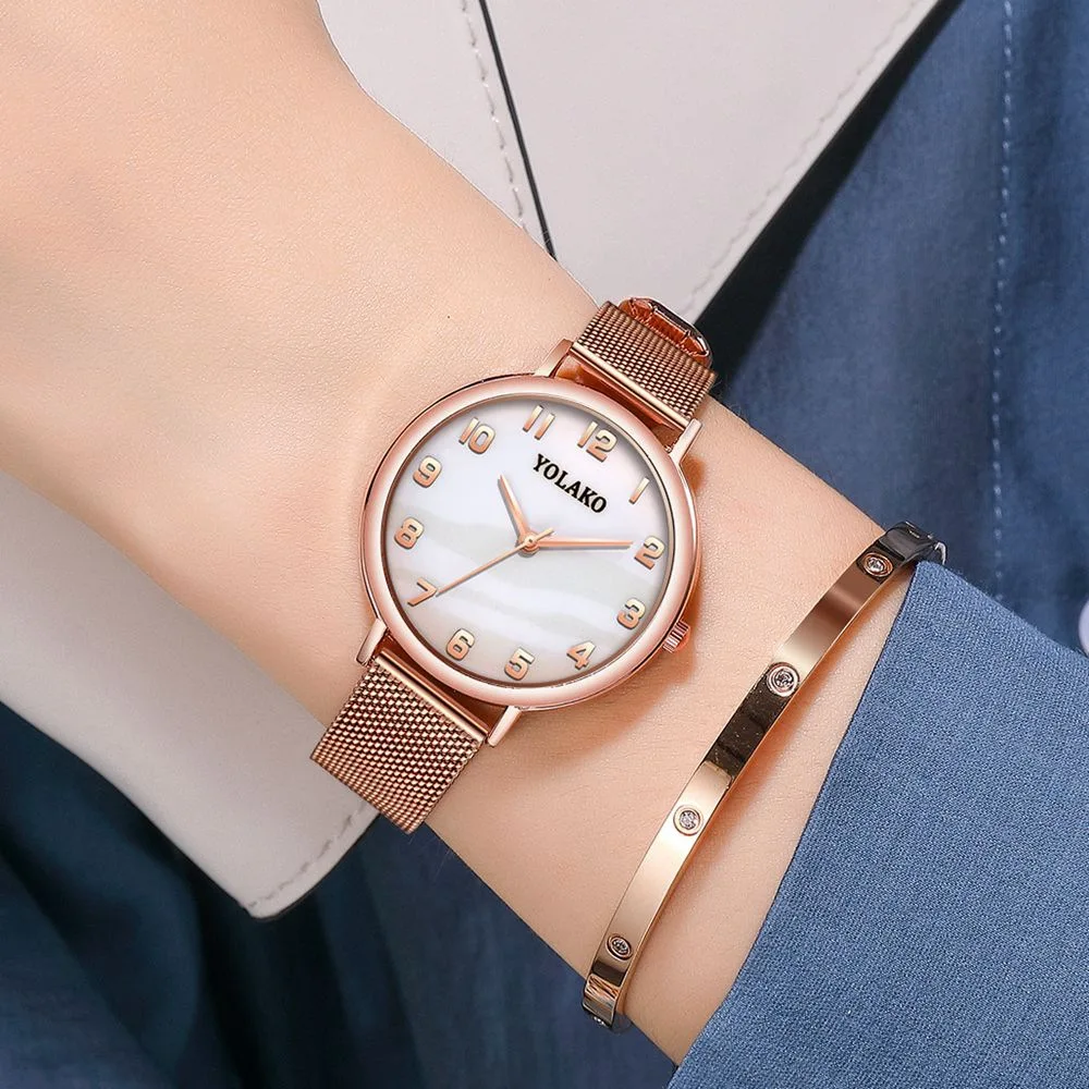 

Rose Gold Green Ladies Watch Ins Popular Arabic Numeral Ladies Watch Unique Fashion Malachite Mesh Band Fashion Ladies Watch