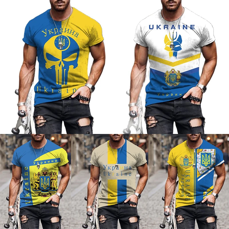 

Ukraine Custom T Shirt Men's New 3d Printing T-shirt Harajuku Round Neck Casual Personality Short Sleeve Ukrainian Flag Top Tees